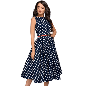 Cap Point Blue / S / United States Giselle Vintage Zip Flare Retro Polka Dot Print Sleeveless Dress