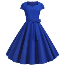 Load image into Gallery viewer, Cap Point Blue / S Urielle Short Sleeve Square Collar Elegant Office Party Midi Dress with Belt
