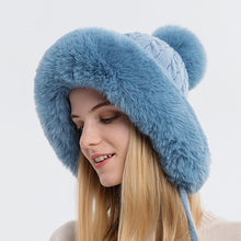 Load image into Gallery viewer, Cap Point Blue Thicken Plush Winter Warm Knitted Hat with Earflap
