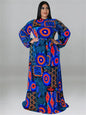 Cap Point Blue / XL Doris Plus Size Elegant Long Sleeve Printed  Maxi Dress