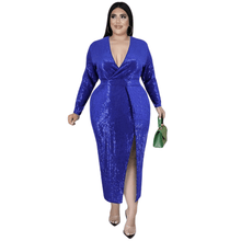 Load image into Gallery viewer, Cap Point Blue / XL Doris Plus Size Fall V Neck Bodycon Elegant Sexy Evening Maxi Dress
