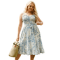 Cap Point Blue / XL Malia Plus Size Holiday ruffle strap print summer dress