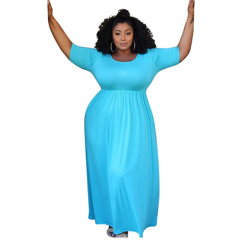 Cap Point blue / XL Marianne Plus Size Short Sleeve Floor Maxi Dress