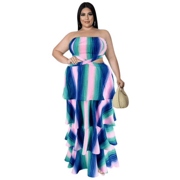 Cap Point Blue / XL Melania Plus Size Ruffles Hem Off The Shoulder Hollow Out Elegant Maxi Dress