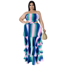 Load image into Gallery viewer, Cap Point Blue / XL Melania Plus Size Ruffles Hem Off The Shoulder Hollow Out Elegant Maxi Dress
