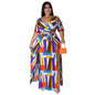 Cap Point Blue / XL Mongengo Plus Size Two 2 Piece Short Sleeve V-neck Crop Tops + Long Fork Skirt