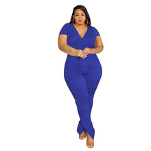 Load image into Gallery viewer, Cap Point Blue / XL Perline Plus Size Two Piece Bandage Top Stacked Leggings Matching Set
