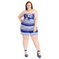 Cap Point Blue / XL Plus Size Off Shoulder Stretch Striped Summer Romper