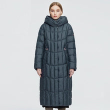 Load image into Gallery viewer, Cap Point blue / XL / USA Megan long warm parka Plaid fashion thick hooded coat
