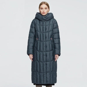 Cap Point blue / XL / USA Megan long warm parka Plaid fashion thick hooded coat