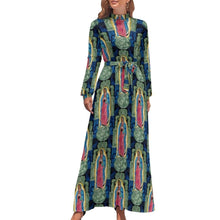 Load image into Gallery viewer, Cap Point blue / XS Mary High Neck Long-Sleeve Boho Style Maxi Dress
