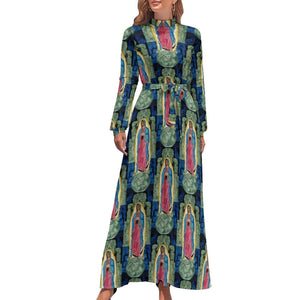 Cap Point blue / XS Mary High Neck Long-Sleeve Boho Style Maxi Dress