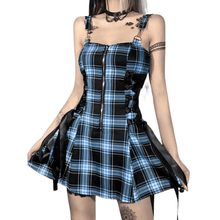 Load image into Gallery viewer, Cap Point Blue / XS Mriya Gothic Plaid Pleated Spaghetti Strap Mini Dress
