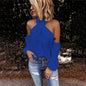 Cap Point blue1 / S Elegant crochet lace patchwork sleeve blouse