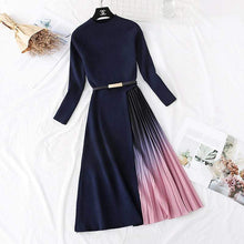 Charger l&#39;image dans la galerie, Cap Point blue2 / XL Cap Point  Elegant Knitted  Pleated Dress
