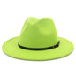 Cap Point Bright green Classic British Fedora Men Women Woolen Winter Felt Jazz Hat