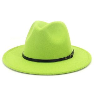 Cap Point Bright green Classic British Fedora Men Women Woolen Winter Felt Jazz Hat