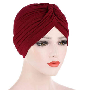 Cap Point Bright Maroon Solid folds pearl inner hijab cap