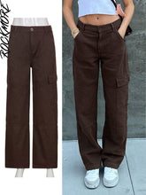 Load image into Gallery viewer, Cap Point Brown 1 / S Vintage Streetwear Pockets Wide Leg Baggy Cargo Jeans Pants
