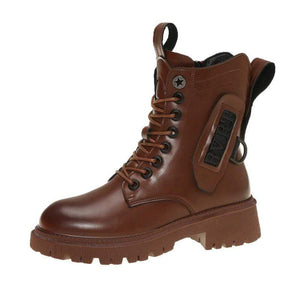 Cap Point Brown / 35 Martens PU Leather Warm Plush Boots