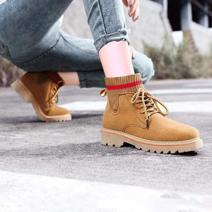 Cap Point Brown / 4 Spring Autumn Thick Heel Motorcycle Lace Up Short Ankle Boots