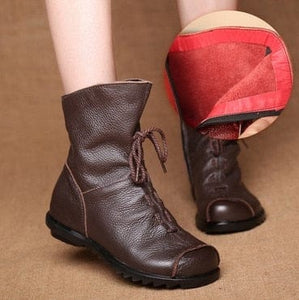 Cap Point brown / 5 Jalil Genuine Leather Plush Retro Boots
