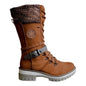 Cap Point Brown / 6.5 Women's Premium Lace Knit Mid-Calf Buckle Winter Boots