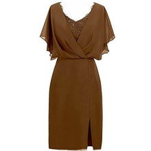 Load image into Gallery viewer, Cap Point Brown / 6 Allegra V-Neck Short Sleeves Knee Length Mother of The Groom Dress
