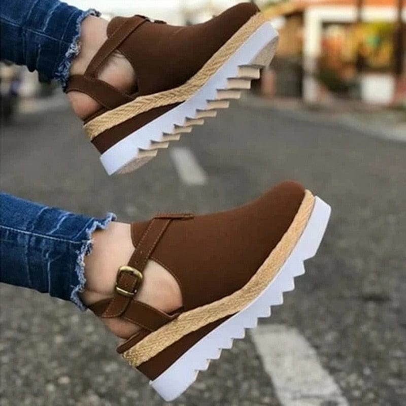 Cap Point Brown / 6 Vintage Flat Platform Fashion Comfortable Sandals