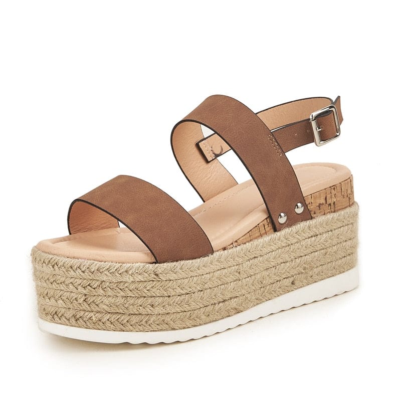 Cap Point Brown / 6 Women Summer Platform Hemp Ankle Buckle Sandals