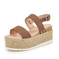 Cap Point Brown / 6 Women Summer Platform Hemp Ankle Buckle Sandals