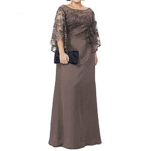 Cap Point Brown / 8 Rebecca New Lace Chiffon Half Sleeves Floor Length Mother Of The Bride Dress