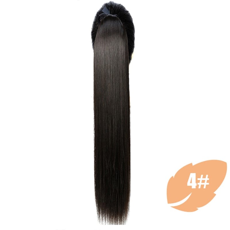 Cap Point Brown black / 85CM Dina Synthetic Fiber Straight Hair Wigs With Ponytail Extensions