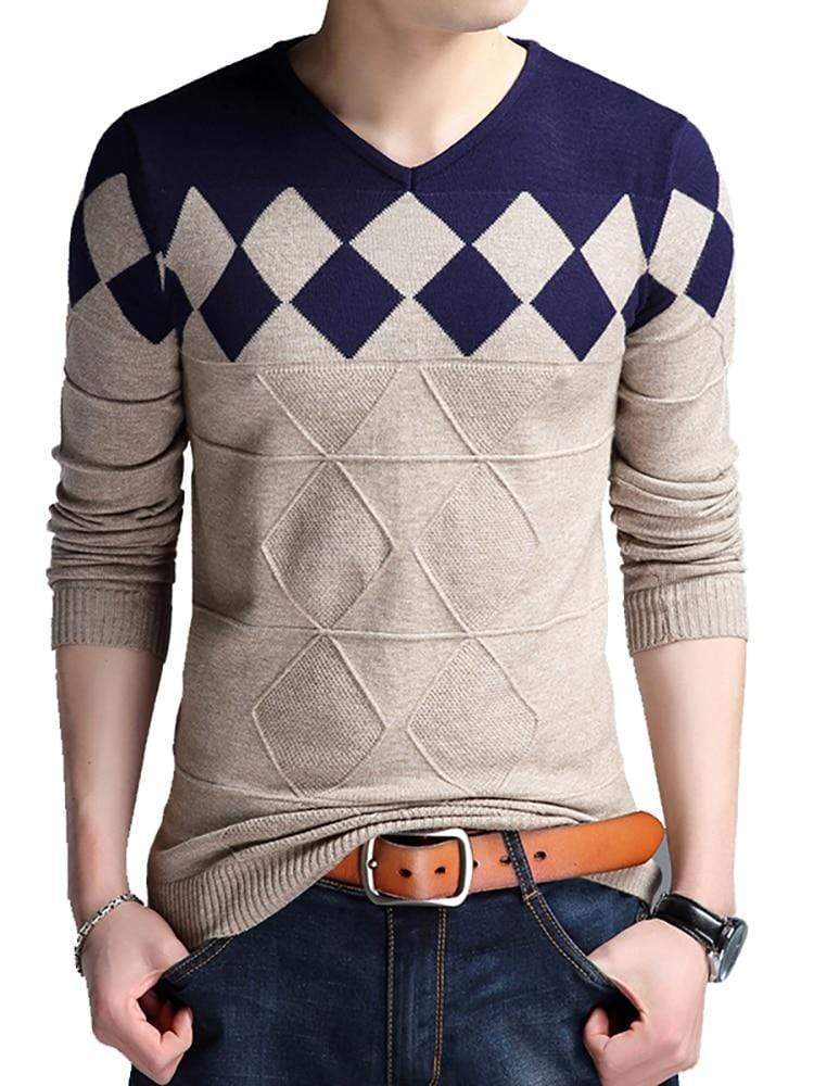 Cap Point Brown / M Browon Autumn Vintage Men Collarless Sweater