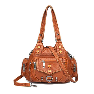Cap Point Brown / One size Caroline Vintage High Quality Leather Luxury Handbag