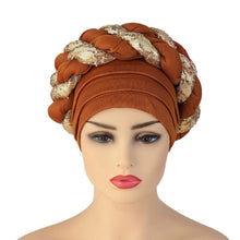 Load image into Gallery viewer, Cap Point Brown / One Size Celia Auto Geles Shinning Sequins Turban Headtie
