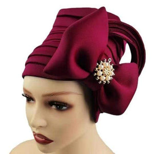 Cap Point Brown / One Size Fashionable Draped Hat for Women with Bow Beanie