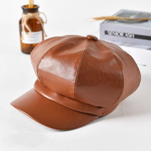 Cap Point Brown / One Size Leather Vintage England Style Newsboy Cap