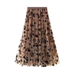 Cap Point brown / One Size Mireille Butterfly Embroidery Elastic High Waist A-Line Mesh Pleated Tulle Skirt