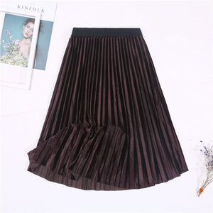 Cap Point Brown / One Size Vintage Velvet High Waisted Elegant Pleated Skirt