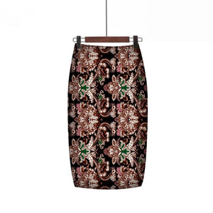 Cap Point Brown / S Belline High Waist Big Flower Pencil Bodycon Midi Skirt