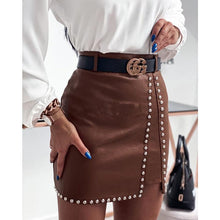 Load image into Gallery viewer, Cap Point Brown / S Elegant Fashion Rivets PU Leather Skirt
