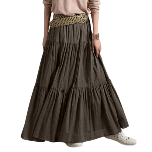 Cap Point Brown / S Serena Loose Elastic Waist Ruffles Maxi Skirt