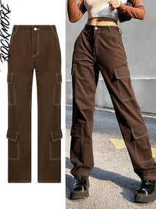 Cap Point Brown / S Vintage Streetwear Pockets Wide Leg Baggy Cargo Jeans Pants