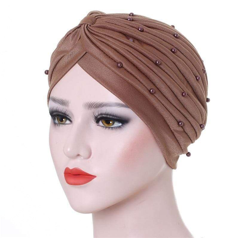 Cap Point Brown Solid folds pearl inner hijab cap