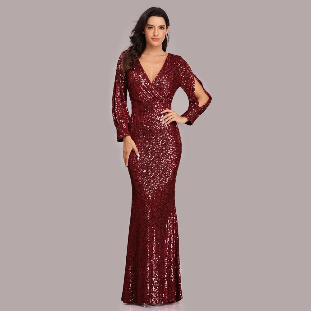 Cap Point Burgundy / 2 Sexy V-neck Mermaid Evening Dress