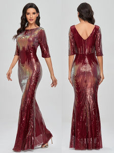 Cap Point Burgundy / 4 Elegant Shinning Sleeveless O-neck Evening Party Dress