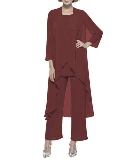 Cap Point burgundy / 8 3 Pieces Mother of the Bride Champagne Wedding Party Dress