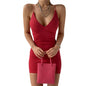 Cap Point Burgundy / 8 Elegant Marlene Halter Neck Deep V Neck Open Back Sleeveless Ruched Mini Dress
