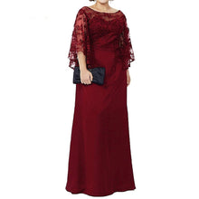 Load image into Gallery viewer, Cap Point Burgundy / 8 Rebecca New Lace Chiffon Half Sleeves Floor Length Mother Of The Bride Dress
